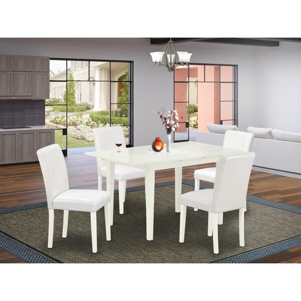 East West Furniture 5 Piece Norfolk Mid Century Dining Table Set - Linen White NOAB5-LWH-64 - main